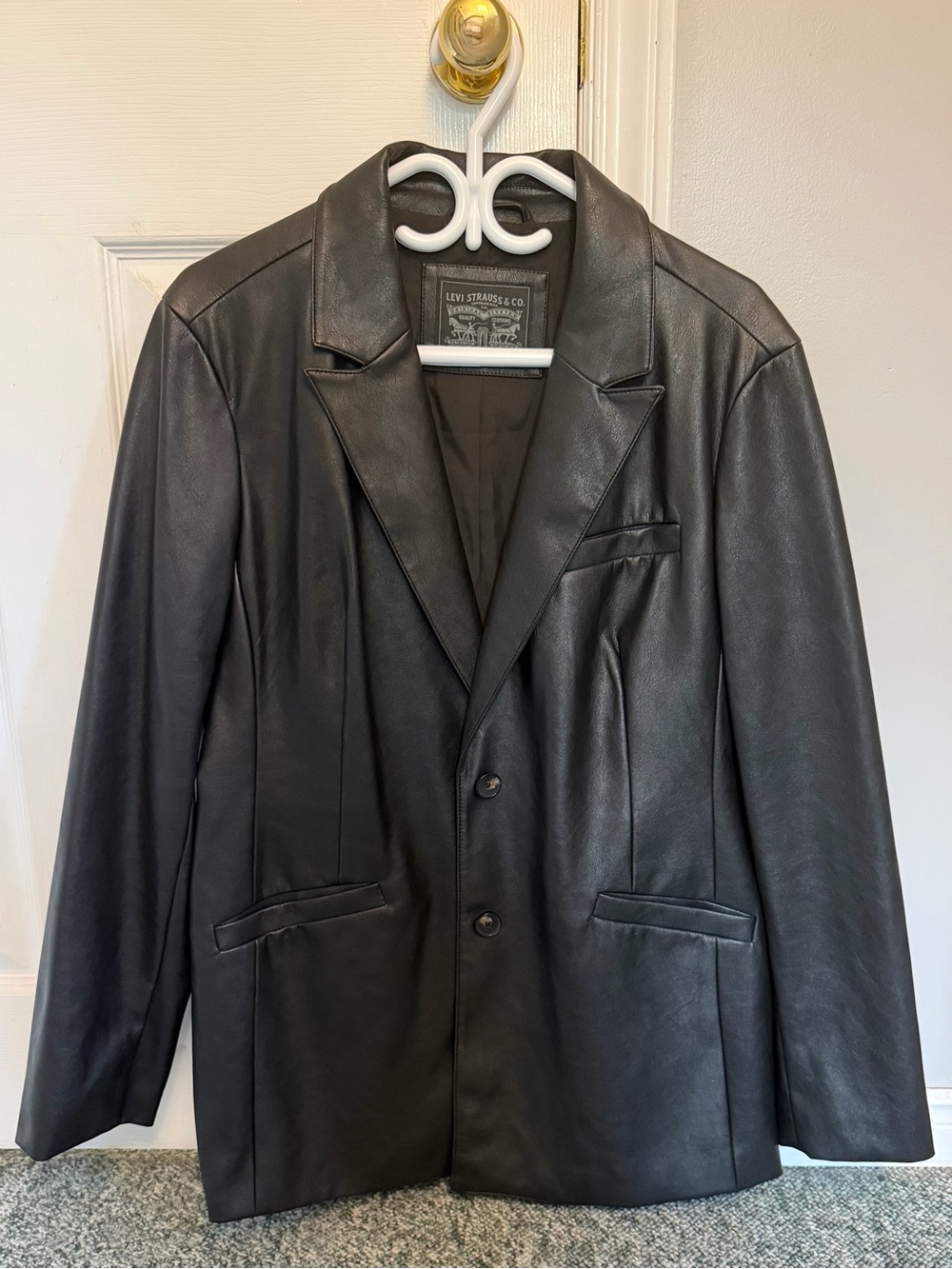 Levi's Black Leather Blazer Jacket - Women's Tailored Two-Button